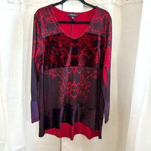 STyle Co Womens Top XL Red Purple Velvet Whimsigoth Mixed Media Vampire 17507